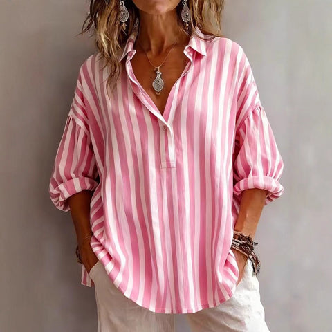 Long Sleeve Pullover Striped Loose Women's Shirt m303109