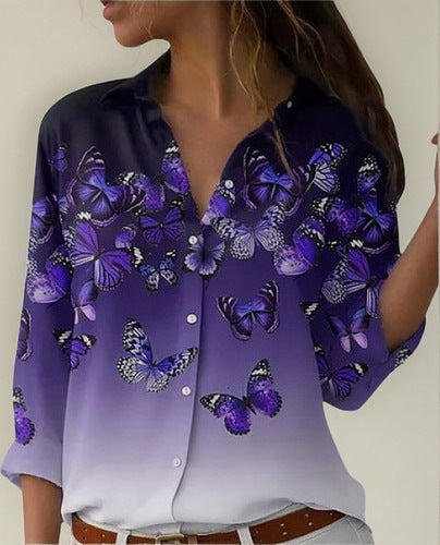 Long Sleeve Shirt 3D Sequin Gradient Print Loose Casual Top m302406