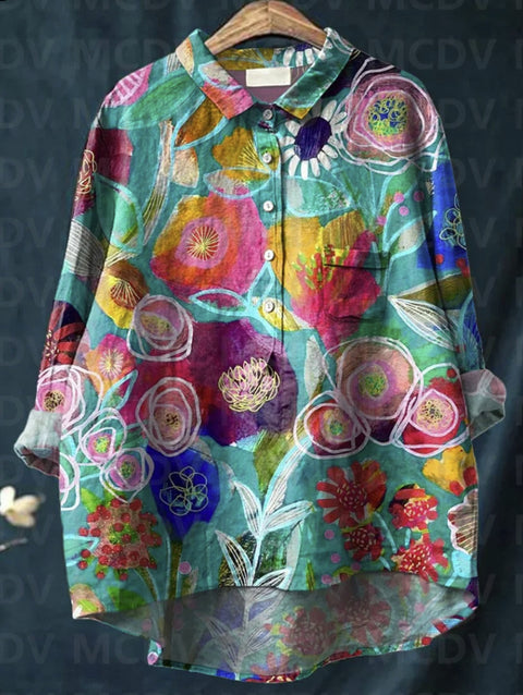 Loose printing round neck casual large size women's T-shirt m302702