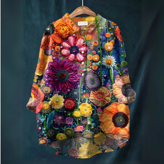 Loose printing crew neck casual large size women's T-shirt m301279