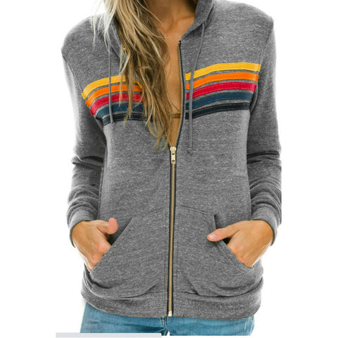 Women's casual rainbow long-sleeved hooded sweater m301777