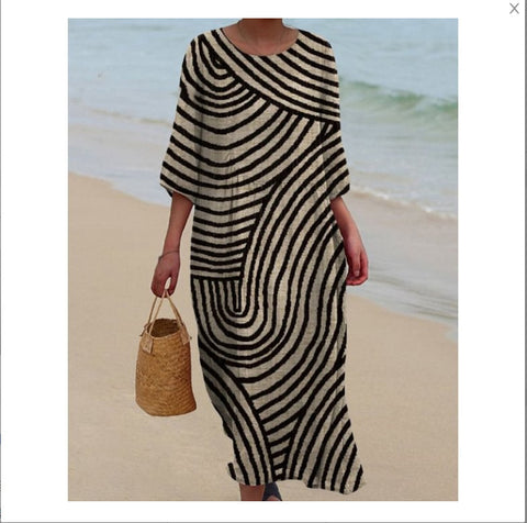 Women's Crew Neck Long Printed Casual Fashion Women's Dress m301059
