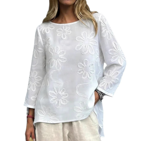 Spring new solid color pattern embroidered long-sleeved top women's clothing m302671