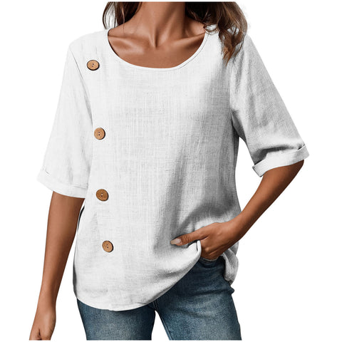 New Women's Cotton and Linen Button Fashion Casual Top m302034