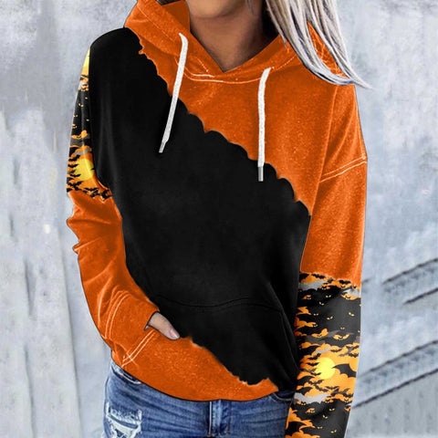 Casual Graphic Tops Long Sleeve Halloween Face Printed Hoodies M800009
