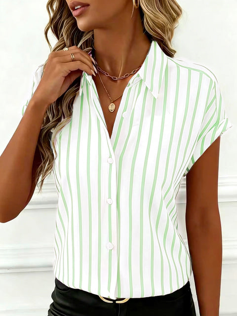 Summer new shoulder sleeves button striped women's shirt women's m302472