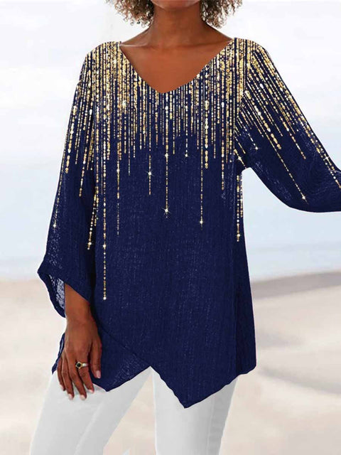 3D printing animal natural scenery V-neck nine-quarter sleeve loose T-shirt m301694