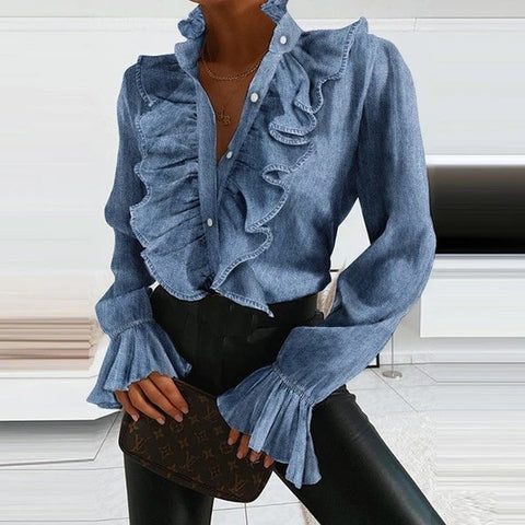 Ruffle edge flared sleeve pleated long sleeve shirt m301764