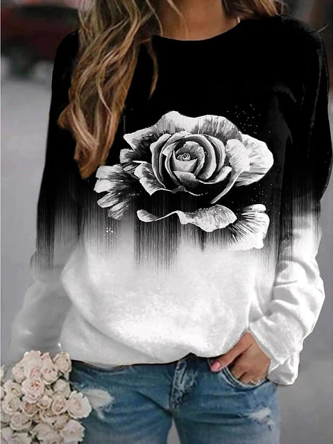 New landscape flower print long-sleeved sweater m301751