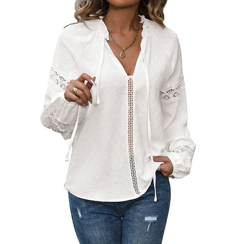 Autumn new long-sleeved splicing jacquard shirt women's m300848