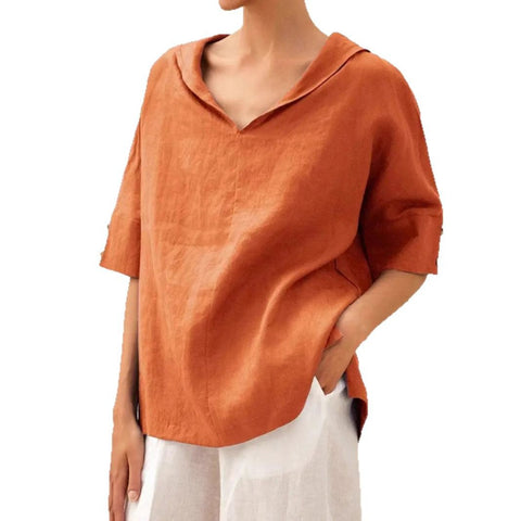 Women's solid color cotton and linen loose hooded top T-shirt m301294