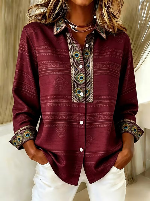 Chemise à manches longues imprimée de style ethnique unique pour femmes m303211