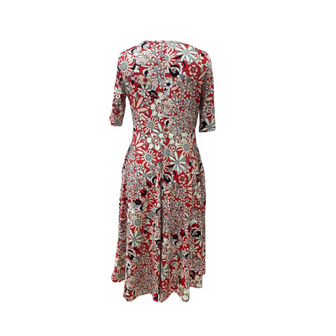 Printed V-neck elegant five-quarter sleeve dress m301208