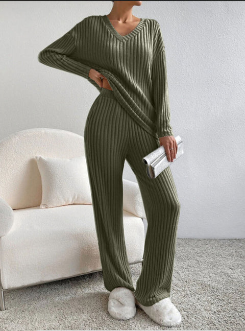 Fashion casual straight-leg pants temperament loose V-neck pit strip knitted cover m301795