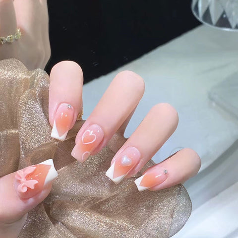 Fairy love butterfly French dating sweet white wearing manicure long removable m5010687