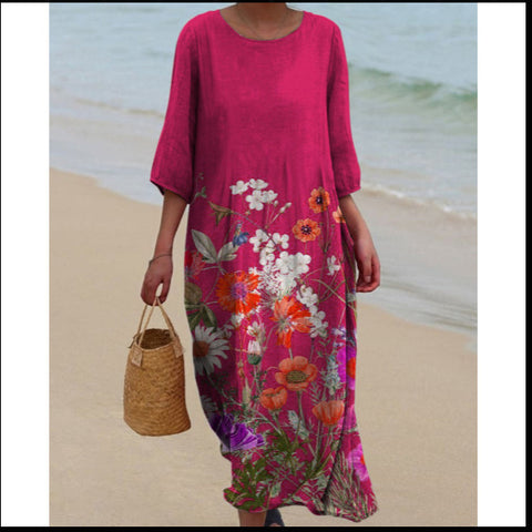 Women's Crew Neck Long Printed Casual Fashion Women's Dress m301059