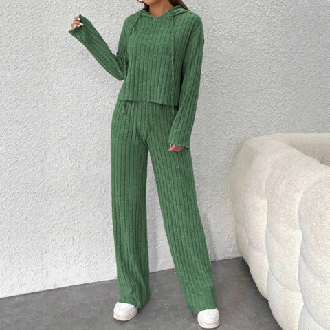 Casual knitted long-sleeved suit women's foreign trade hooded sweater loose trousers two-piece set m301892