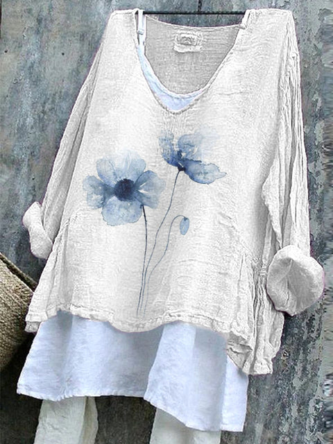 Long-sleeved printed casual pullover loose round neck single-piece T-shirt m301042