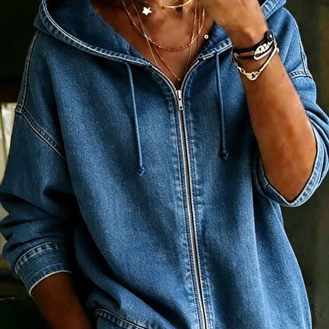 Water hooded cardigan micro-elastic blended cotton zipper sweater jacket loose top FF303276