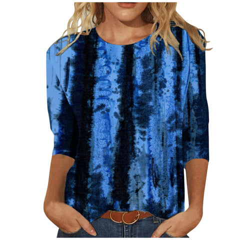 Women's Clothing round Neck 3/4 Sleeves Loose Print T-shirt M300227