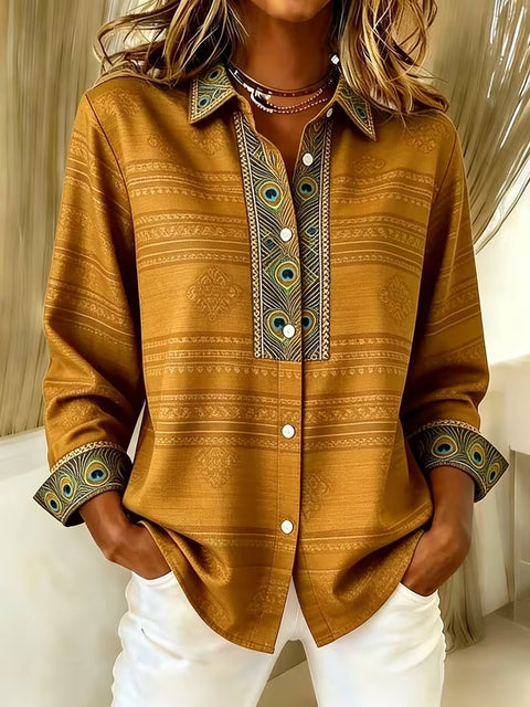 Chemise à manches longues imprimée de style ethnique unique pour femmes m303211