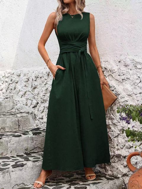 Solid color casual strap sleeveless cotton dress m302806