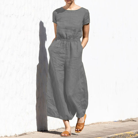 Summer solid color high waist sleeveless trousers women's fashion casual loose temperament jumpsuit m301893