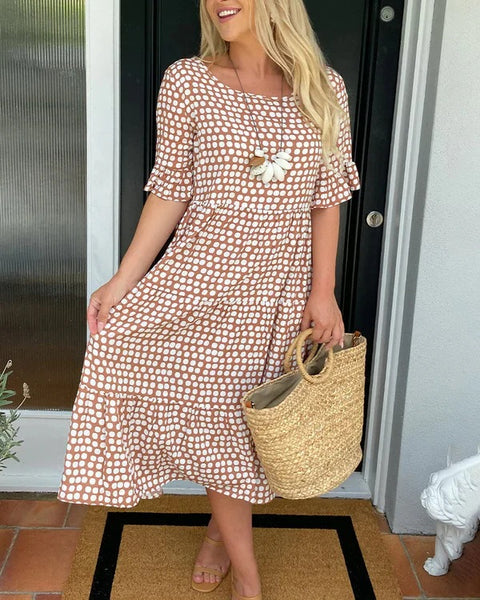 Summer Crew Neck Print Short Sleeve Dress m301311