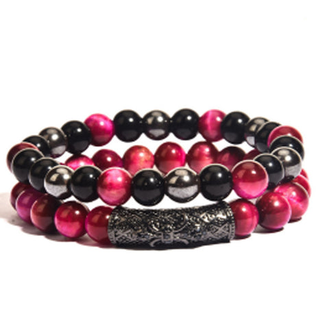 Tiger's eye copper micro-inlaid elastic bracelet black matte zircon m3331288