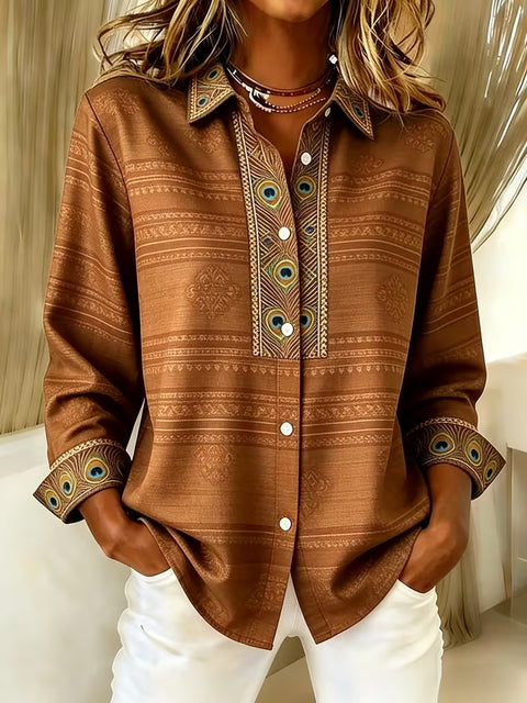Chemise à manches longues imprimée de style ethnique unique pour femmes m303211