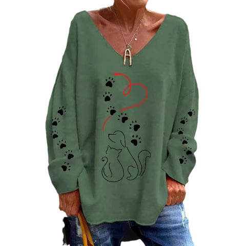 Large size split love dog 3D printing urban casual women's long T-shirt m301662