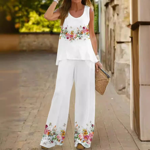 Casual fashion vest trousers set crew neck sleeveless top m301296