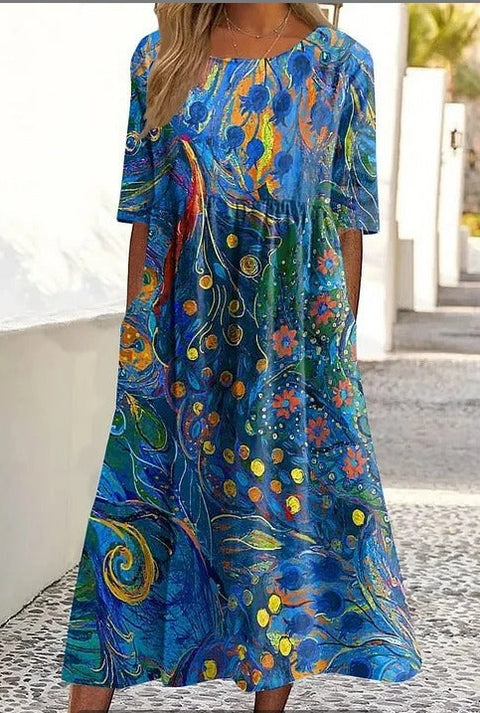 Up and down splicing pocket size printing large wide dress m302623-1