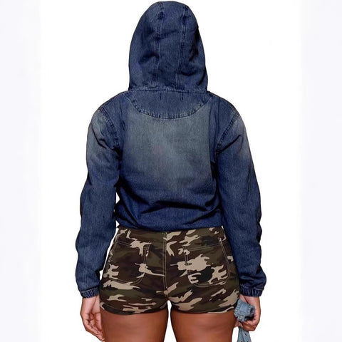 Locomotive Denim Women's Jacket Hooded Long Sleeve m303314