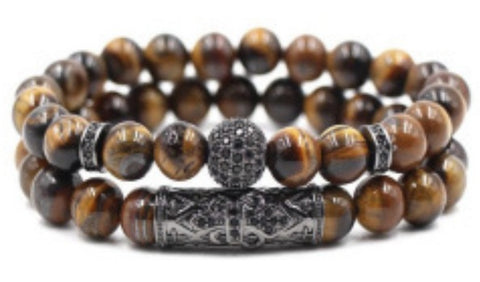 Tiger's eye copper micro-inlaid elastic bracelet black matte zircon m3331288