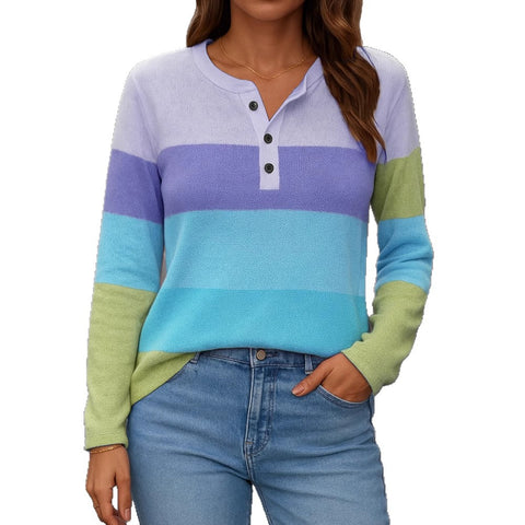 Casual V-neck long-sleeved loose pullover digital printing women's T-shirt m303119