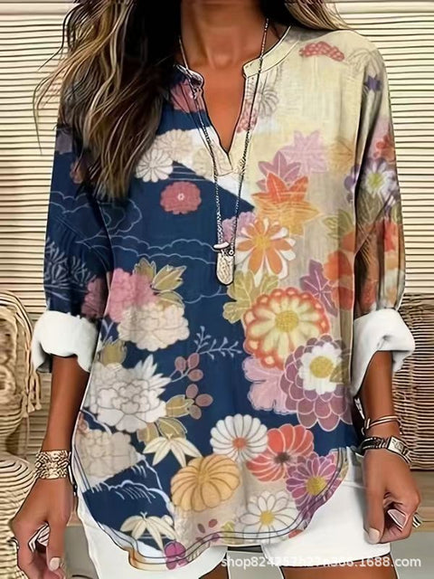 Summer women's long-sleeved 3D digital printing loose European size top m301362