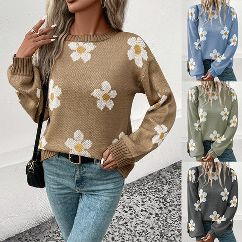 Multi-color fashion women's long-sleeved jacquard sweater m300625