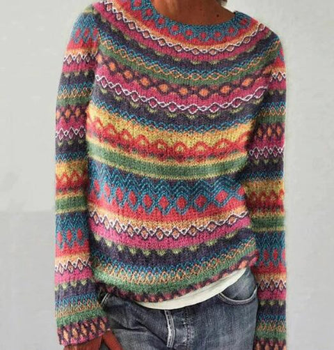 New sweater crew neck color matching loose fashion pullover knitted sweater m300454