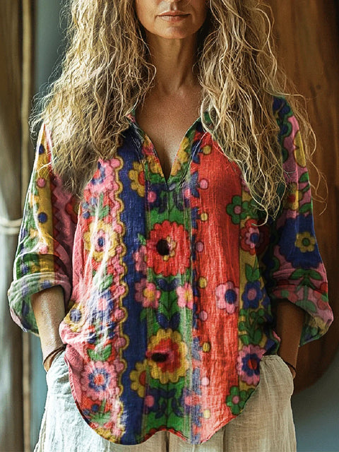 New 3D digital printing women's fashion V-neck loose shirt top spring and autumn m301745