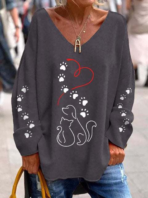 Large size split love dog 3D printing urban casual women's long T-shirt m301662