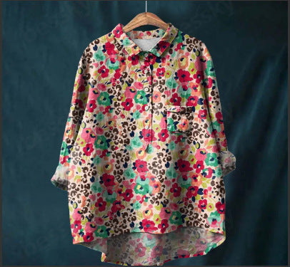 Long Sleeve Bamboo Linen Printing Fashion Versatile Lapel Shirt m301040