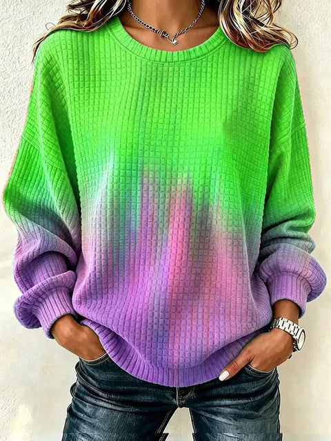 Printed maple leaf tie-dye element round neck shoulder small checkered sweater FF303307