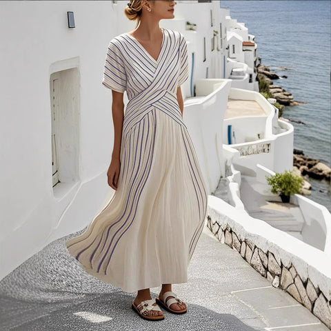 Ladies loose striped print dress m301924