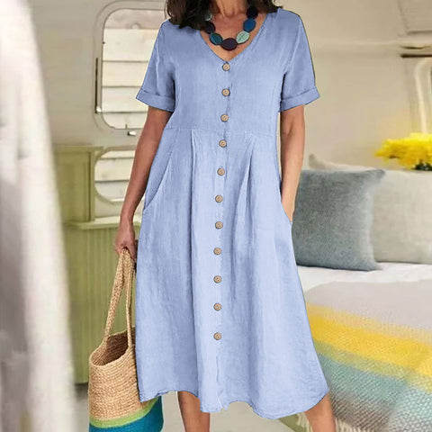 New solid color loose high waist cotton and linen dress m301192