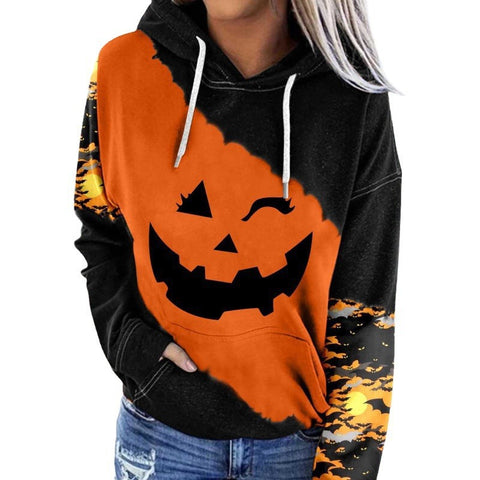Casual Graphic Tops Long Sleeve Halloween Face Printed Hoodies M800009