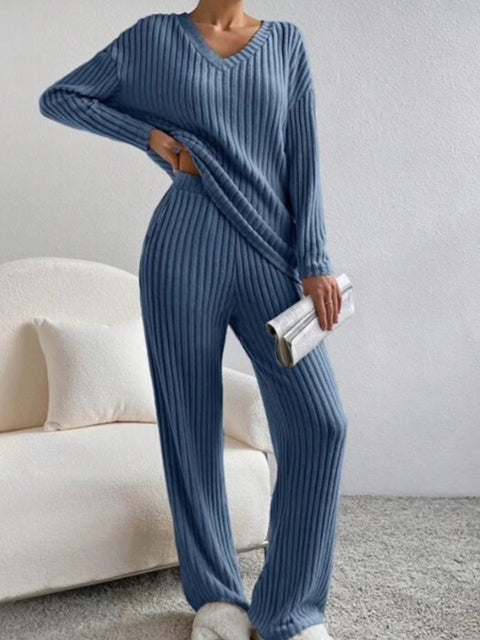 Straight pants temperament loose V-neck pit strip knitted cover m301375