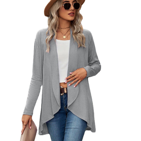 Long-sleeved solid color loose cardigan top women's knitted jacket m300427