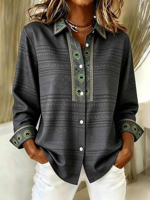 Chemise à manches longues imprimée de style ethnique unique pour femmes m303211