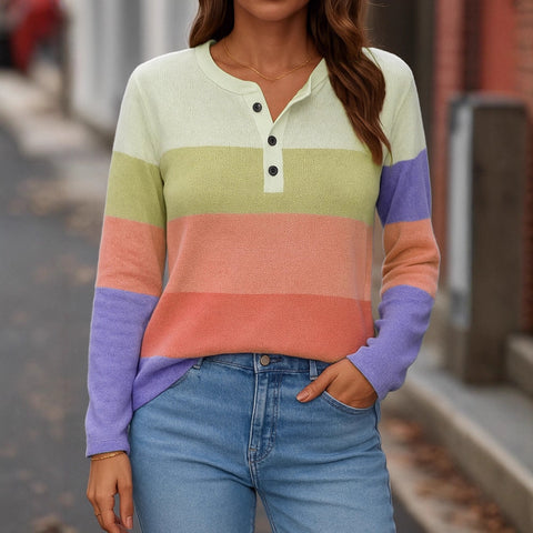 Casual V-neck long-sleeved loose pullover digital printing women's T-shirt m303119